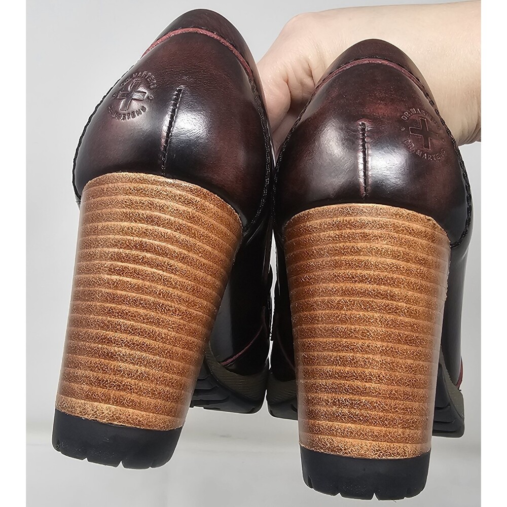 Rare Dr. Martens Romy Tassel Loafer Platform Heels Oxblood Rub Off Leather Sz 7 - Picture 7 of 11